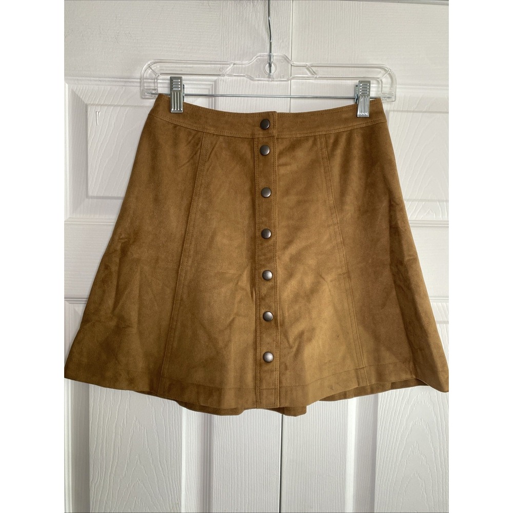 Abercrombie & Fitch Brown Snap Front A-Line Skirt Size‎ 00 Suede Hippie Festival
